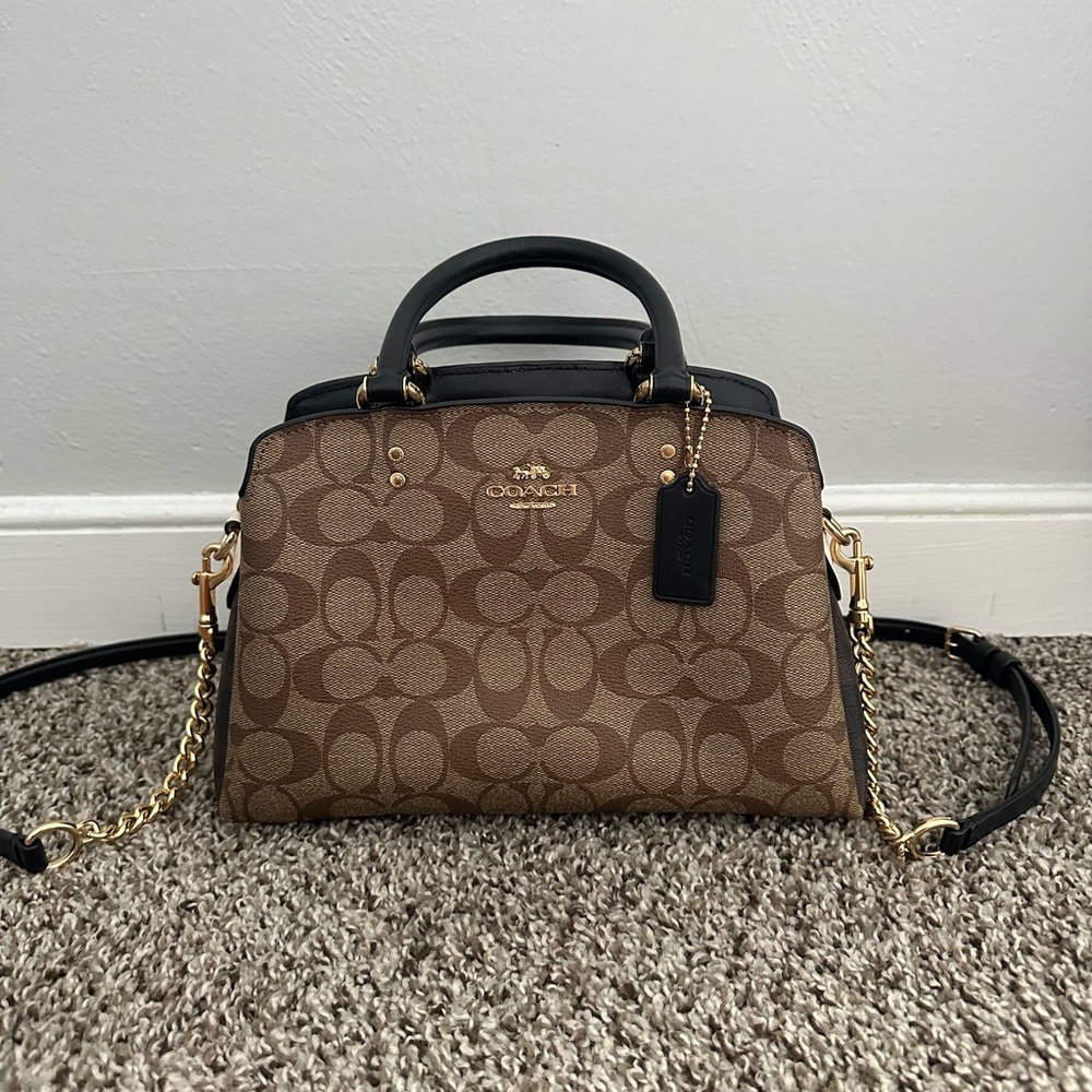 Coach Brown and Black Satchel with Signature Pattern